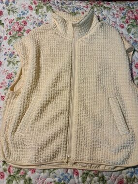 Cream Waffle-Knit Zip Front Vest